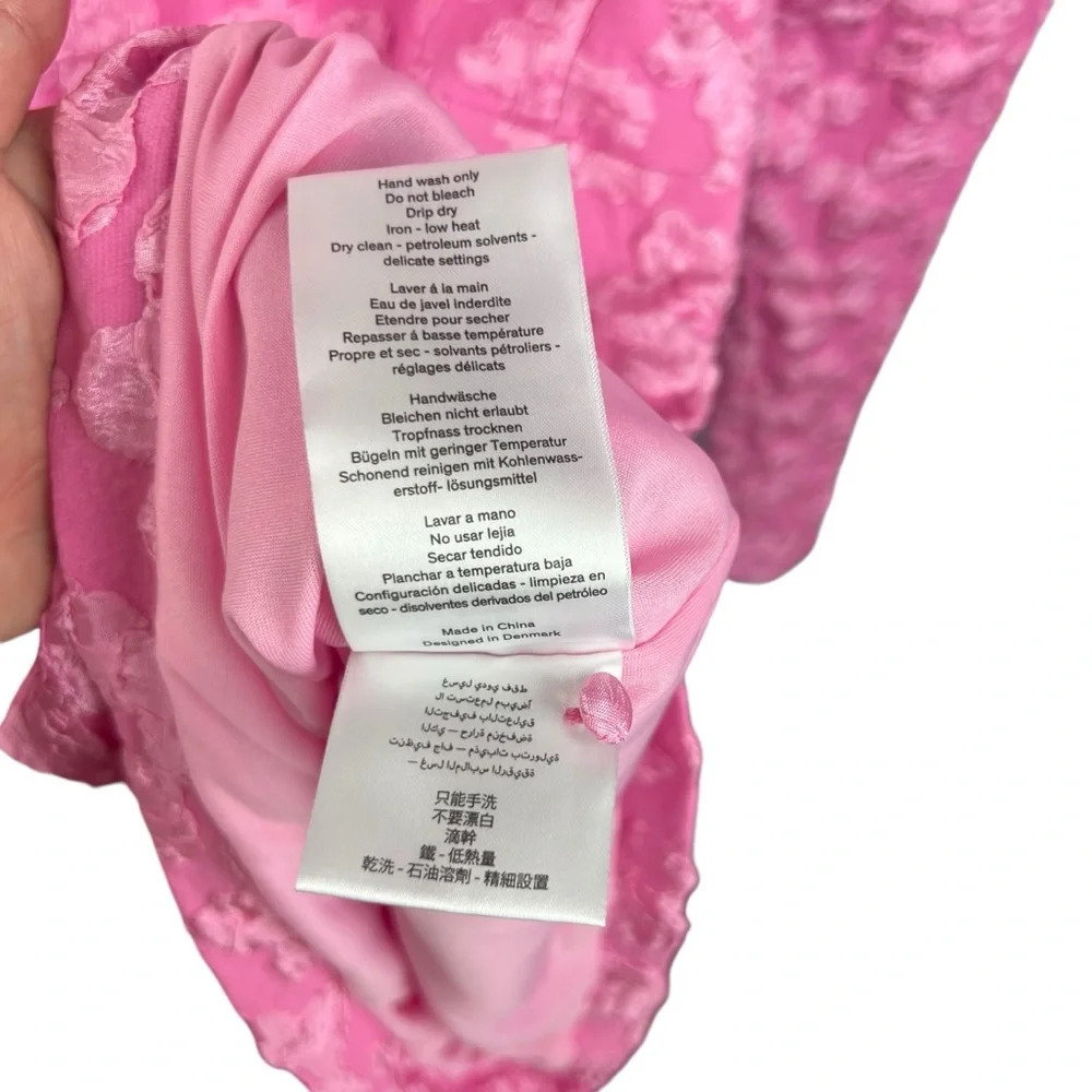 Textured Pink Puff-Sleeve Mini Dress - Picture 11 of 16